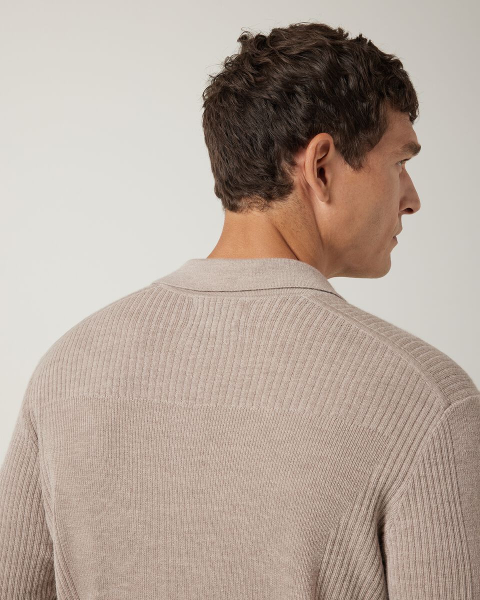 Long sleeve knitted polo, Almond, hi-res
